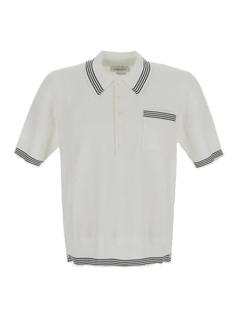 商品Thom Browne|Thom Browne Stripe Detailed Knitted Polo Shirt,价格¥4042,第1张图片