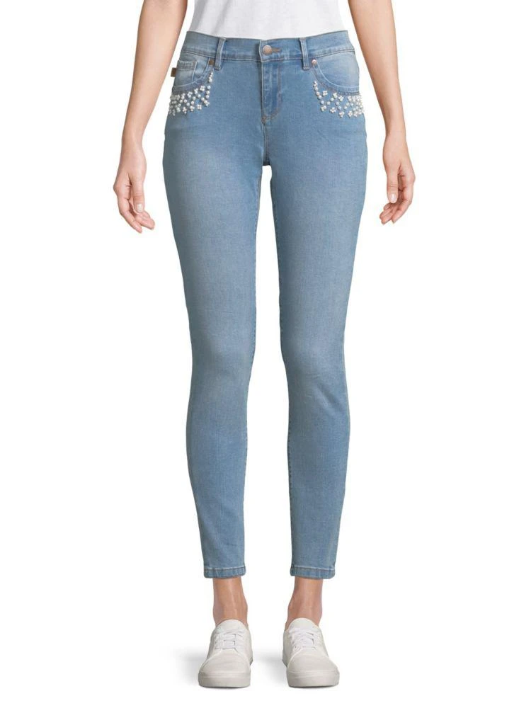 商品Karl Lagerfeld Paris|Faux Pearl Embellished Skinny Jeans,价格¥225,第1张图片