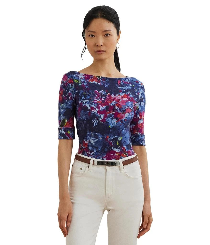 Ralph Lauren]Plus Size Zebra-print Stretch Cotton Boatneck