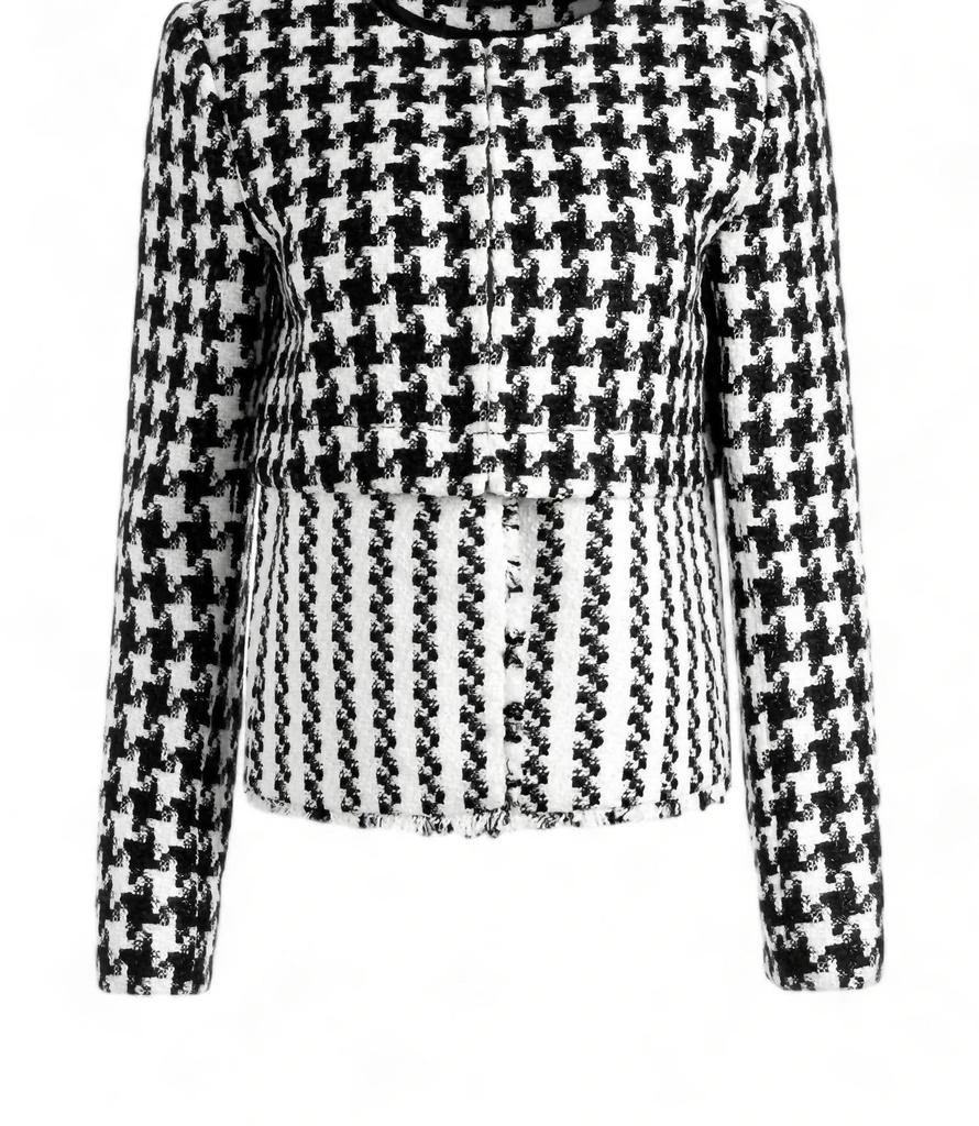 商品Alice + Olivia|Kidman Two-Fer Boxy Raw Edge Jacket In Black/off White,价格¥2145,第5张图片详细描述