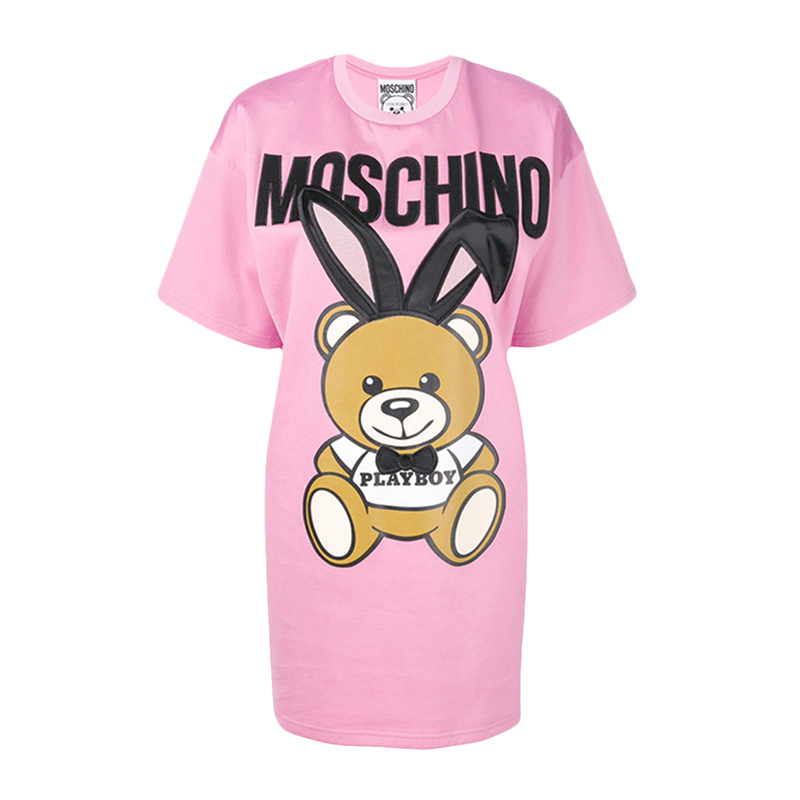 Moschino 莫斯奇诺 女士粉色长款短袖T恤衫 EA0428-0541-1208商品第1张图片规格展示