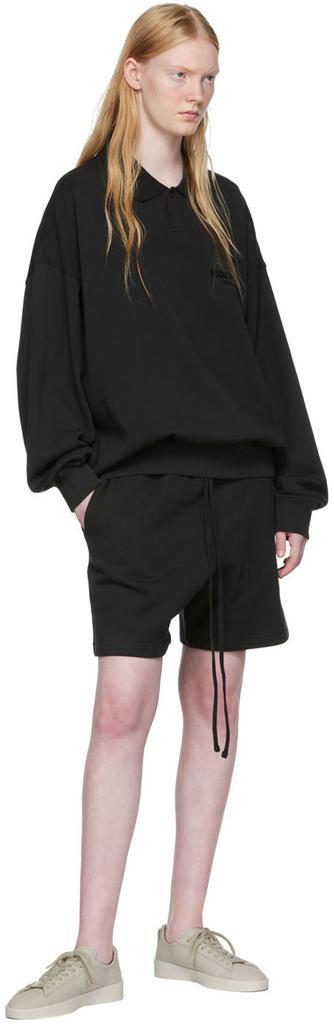 商品Essentials|Black Cotton Long Sleeve Polo,价格¥536,第6张图片详细描述