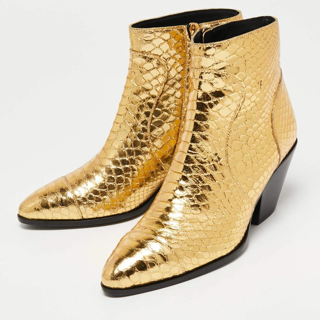 商品Giuseppe Zanotti|Giuseppe Zanotti Gold Python Embossed Leather Ankle Boots Size 37,价格¥3405,第2张图片详细描述