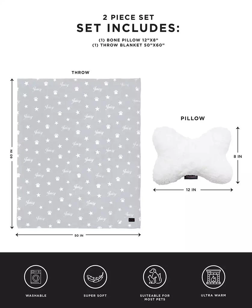 商品Juicy Couture|2-Piece Set Pet Throw Blanket Bone Pillow, Juicy Paws And Stars,价格¥101,第2张图片详细描述
