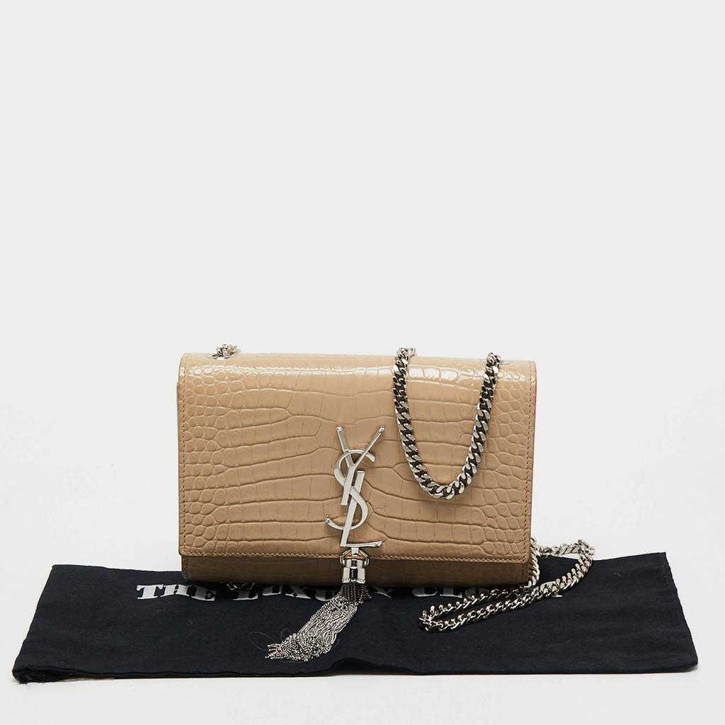 Saint Laurent Beige Croc Embossed Leather Small Kate Crossbody Bag商品第9张图片规格展示