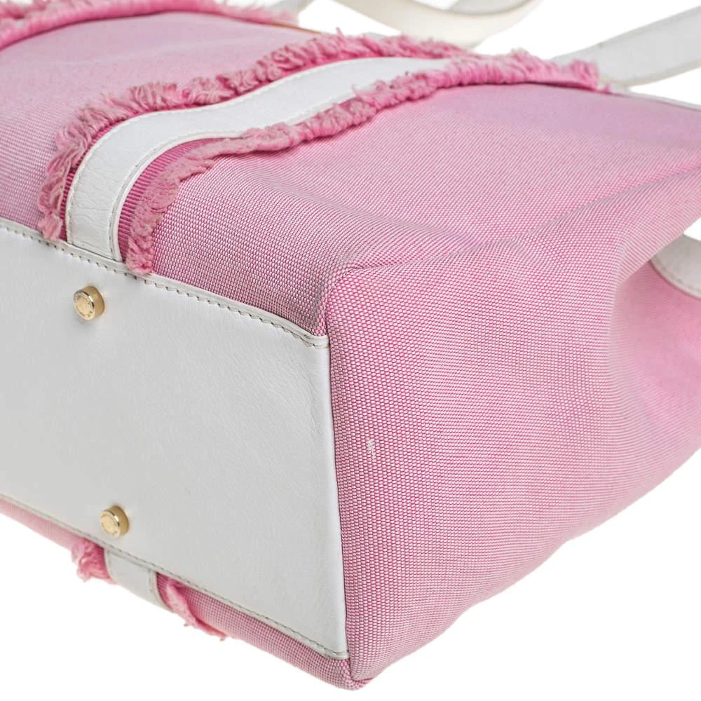 Kate Spade Pink/White Canvas and Leather Metal Plate Tote 商品