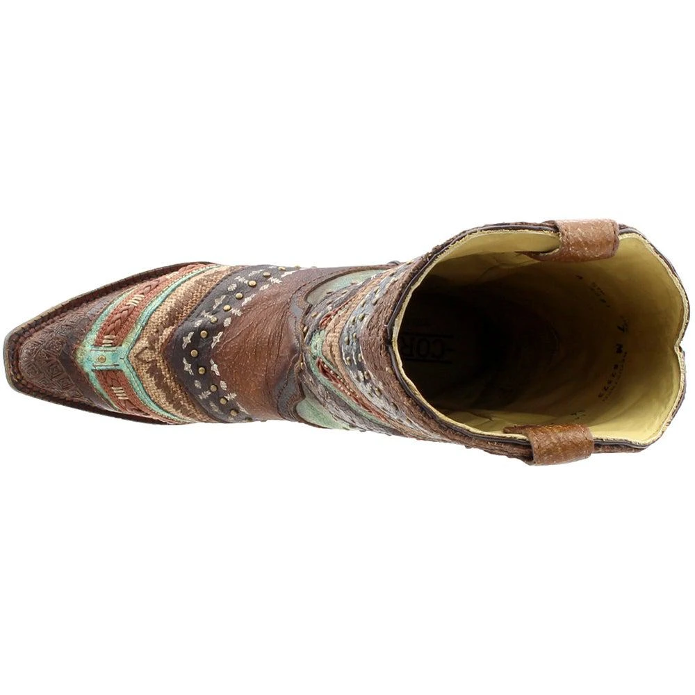 Southwest Tooled-Inlay & Studs Snip Toe Cowboy Boots 商品