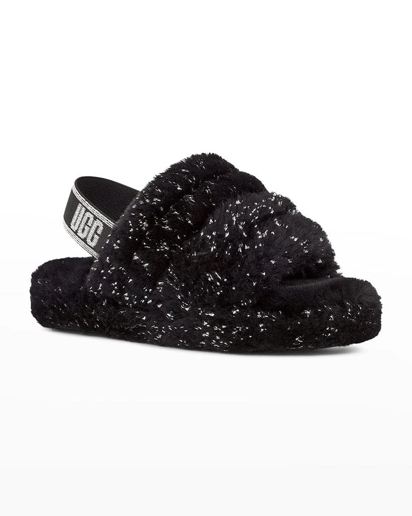 商品UGG|Girl's Fluff Yeah Metallic Sparkle Quilted Slippers, Kids,价格¥618,第3张图片详细描述
