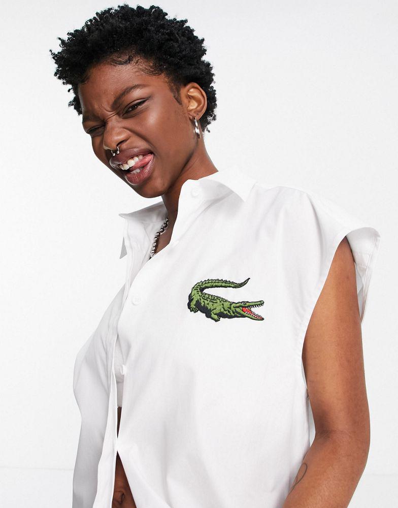 Lacoste oversize sleeveless logo shirt in white商品第3张图片规格展示