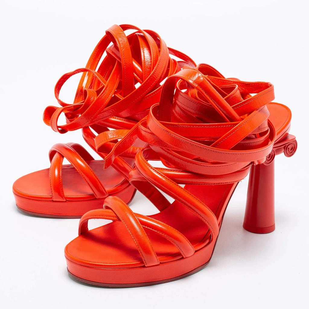 商品[二手商品] Chanel|Chanel Orange Leather Ankle Wrap  Sandals Size 41,价格¥4138,第2张图片详细描述