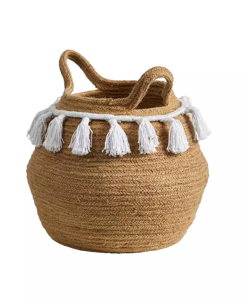商品NEARLY NATURAL|11" Boho Chic Handmade Natural Cotton Woven Basket Planter with Tassels,价格¥200,第3张图片详细描述