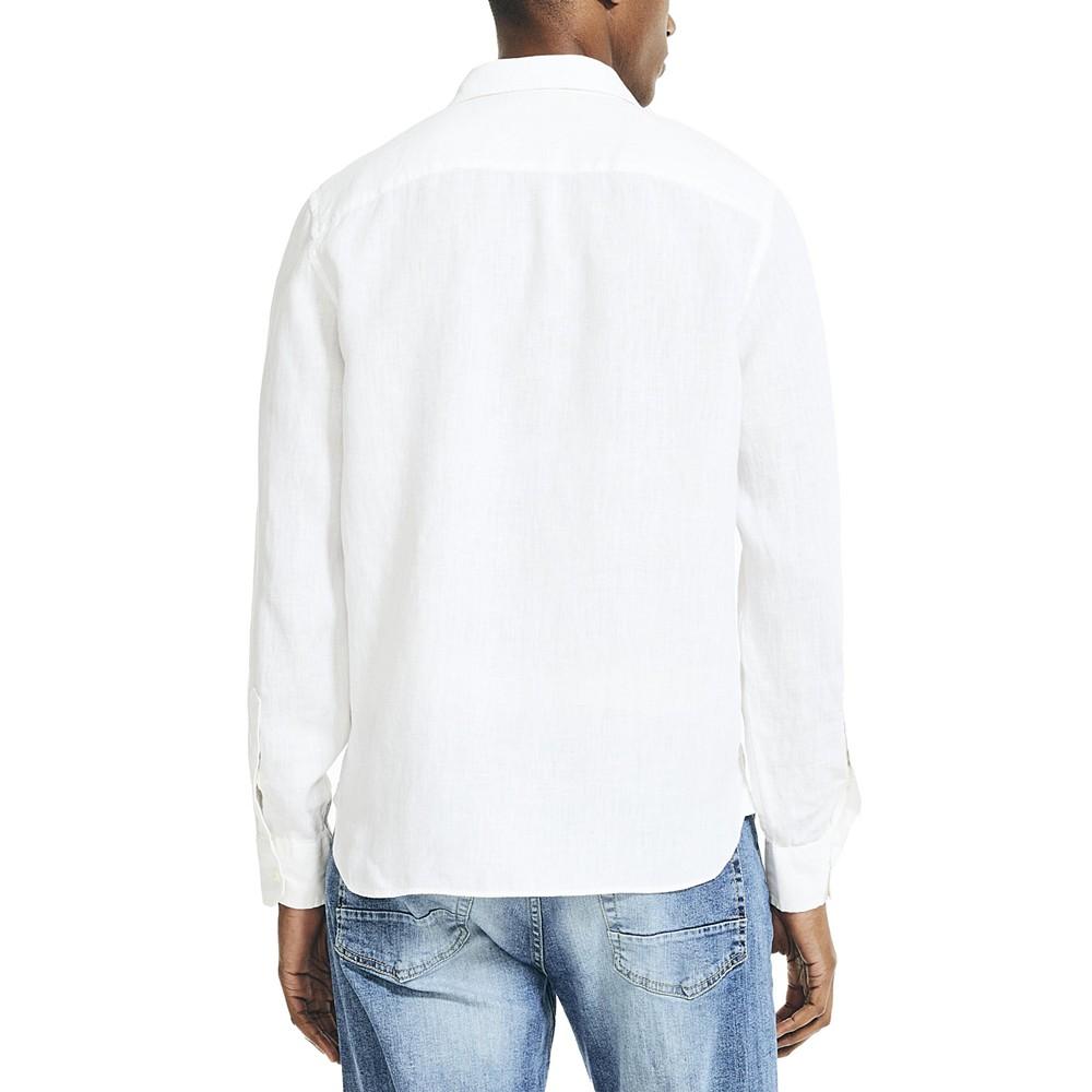 Men's Classic-Fit Long-Sleeve Button-Up Solid Linen Shirt商品第2张图片规格展示