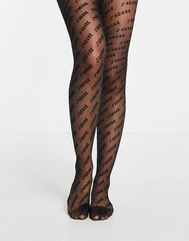 商品ASOS|ASOS DESIGN J'adore slogan tights in black,价格¥48,第3张图片详细描述