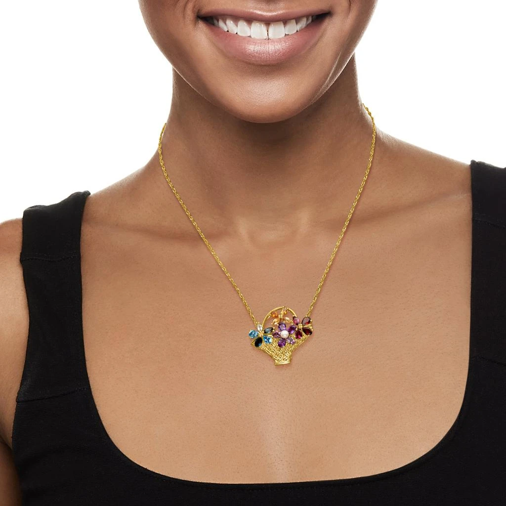 商品Ross-Simons|Ross-Simons Cultured Pearl and Multi-Gemstone Flower Basket Pin/Pendant in 18kt Gold Over Sterling,价格¥1263,第2张图片详细描述