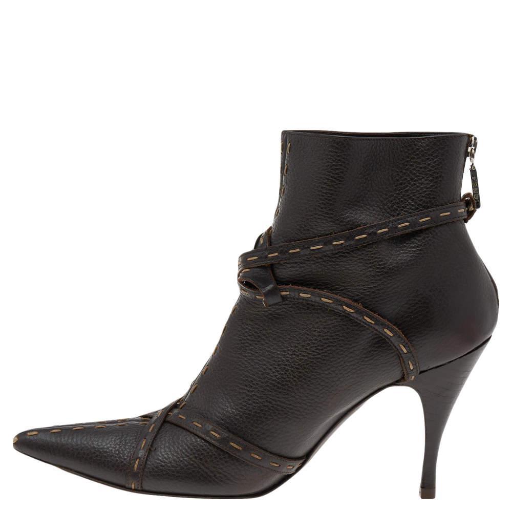 商品[二手商品] Fendi|Fendi Brown Leather Ankle Length Boots Size 39.5,价格¥4069,第4张图片详细描述