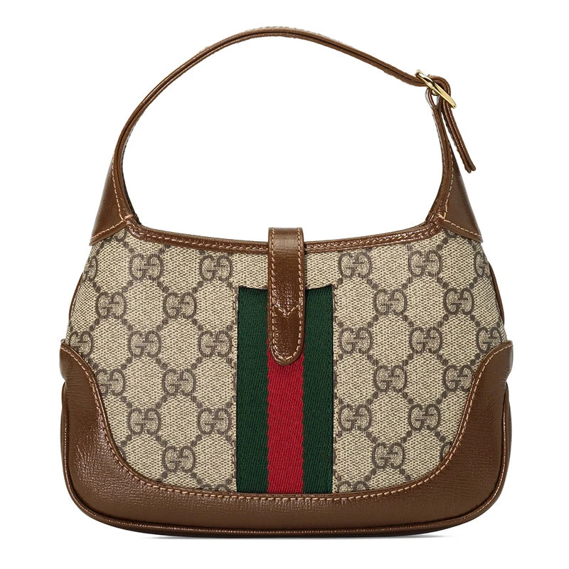 商品Gucci|【预售3-7天】GUCCI/古驰1961 Jackie系列 棕色小牛皮拼接老花帆布经典迷你斜跨单肩手提斜跨单肩包 637092HUHHG8565,价格¥14621,第5张图片详细描述