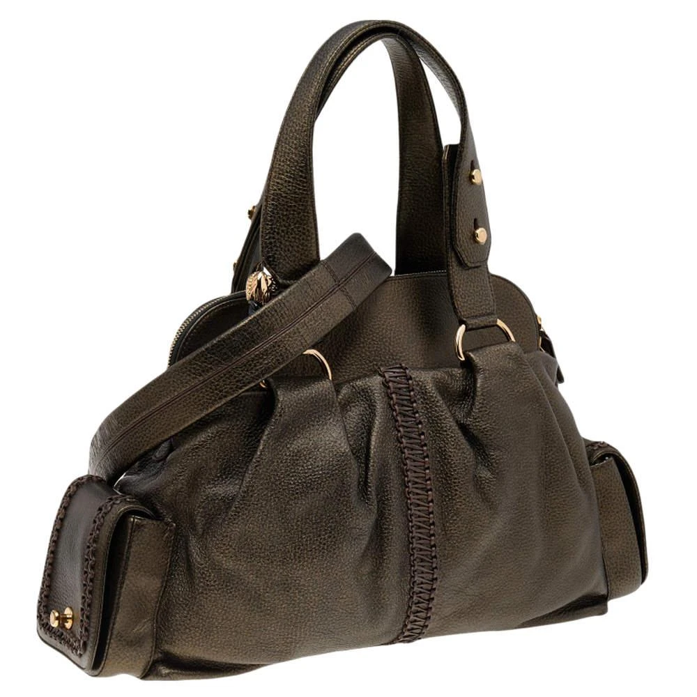 商品[二手商品] BVLGARI|Bvlgari Metallic Dark Brown Leather Leoni Satchel,价格¥2382,第3张图片详细描述