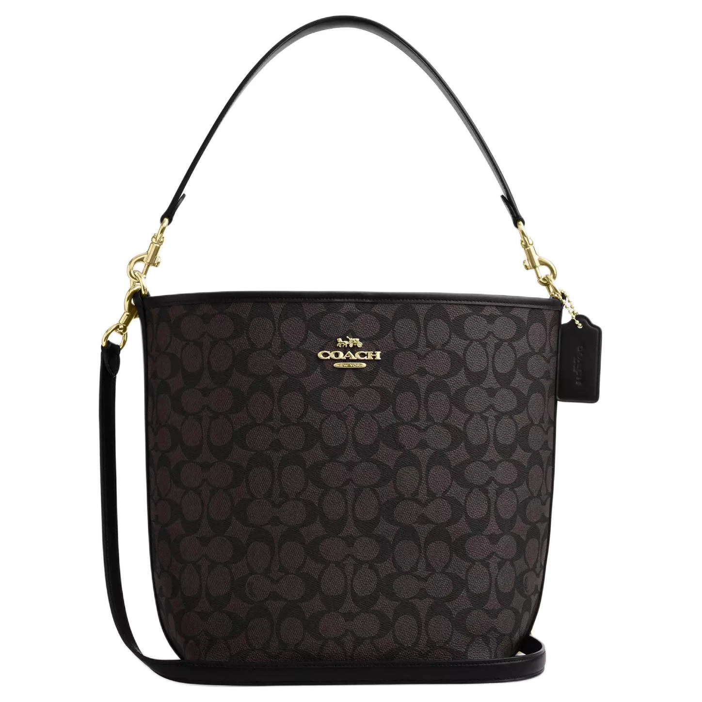 商品[国内直发] Coach|蔻驰 City 35 肩带可拆卸 帆布拼皮革 手提包 大号 女款 黑色,价格¥2001,第1张图片