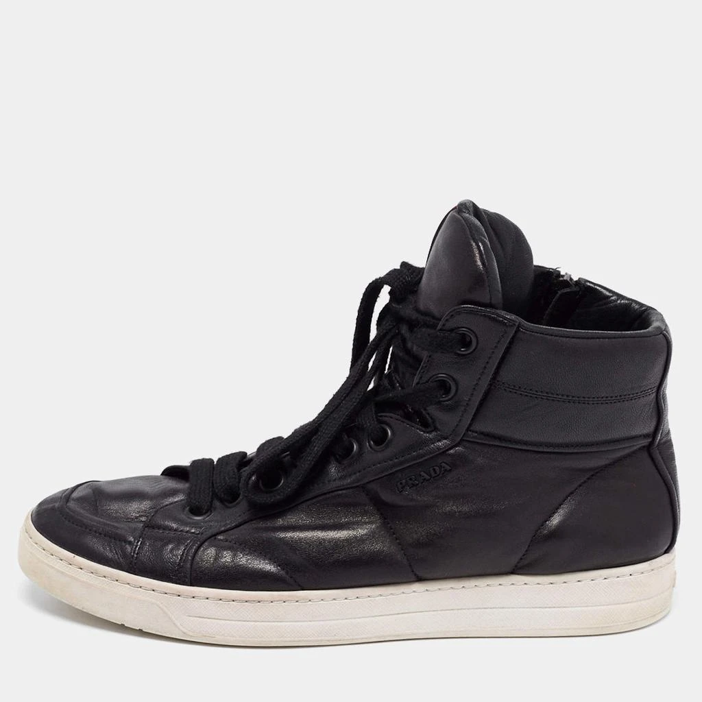 商品[二手商品] Prada|Prada Sport Black Leather High Top Sneakers Size 39,价格¥877,第1张图片