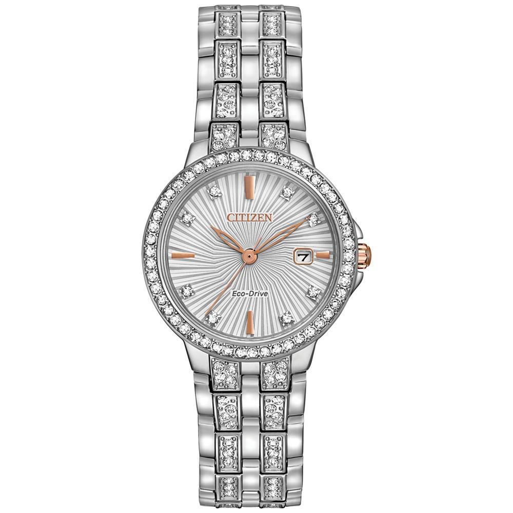 商品Citizen|Women's Eco-Drive Crystal Accent Stainless Steel Bracelet Watch 28mm EW2340-58A,价格¥1979,第1张图片