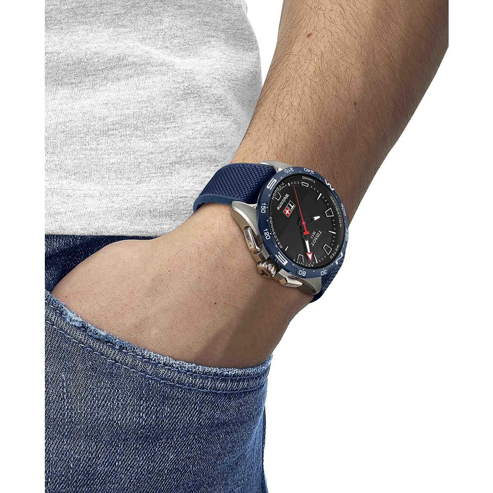 Men's Swiss T-Touch Connect Solar Blue Textile & Leather Strap Smart Watch 48mm商品第5张图片规格展示