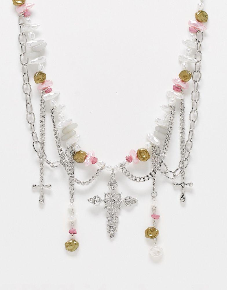 商品Reclaimed Vintage|Reclaimed Vintage unisex ultimate grunge necklace with coral chips and cross,价格¥124,第1张图片