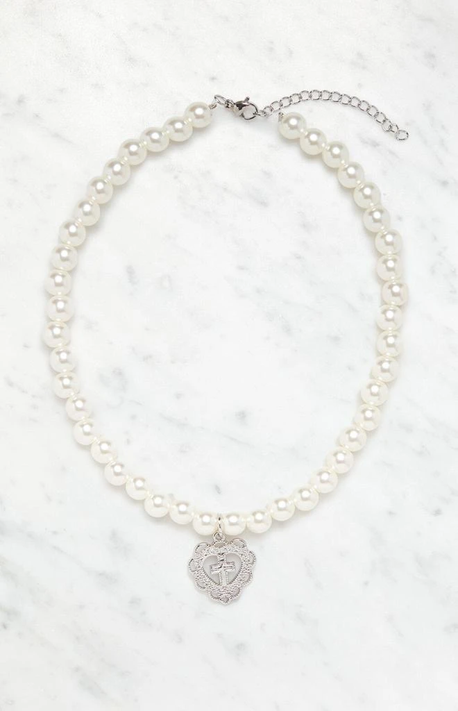 商品John Galt|Faux Pearl Heart Cross Necklace,价格¥67,第1张图片