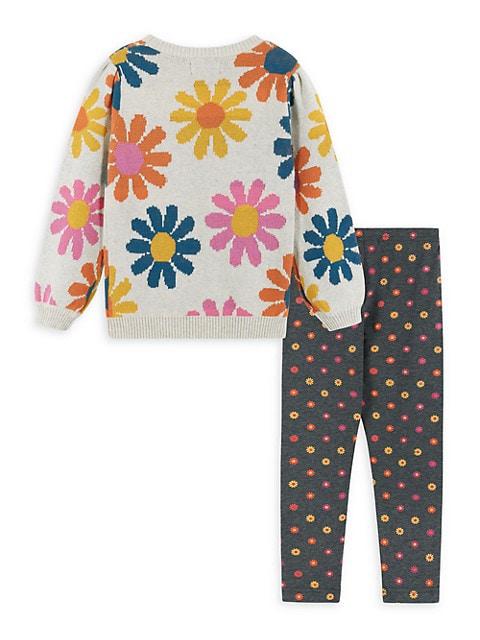 Baby's, Little Girl's & Girl's Flower Sweater & Leggings Two-Piece Set商品第2张图片规格展示