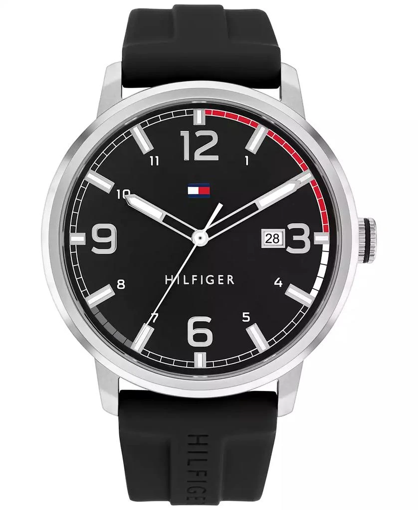 商品Tommy Hilfiger|Men's Black Silicone Strap Watch 46mm, Created for Macy's,价格¥546,第1张图片