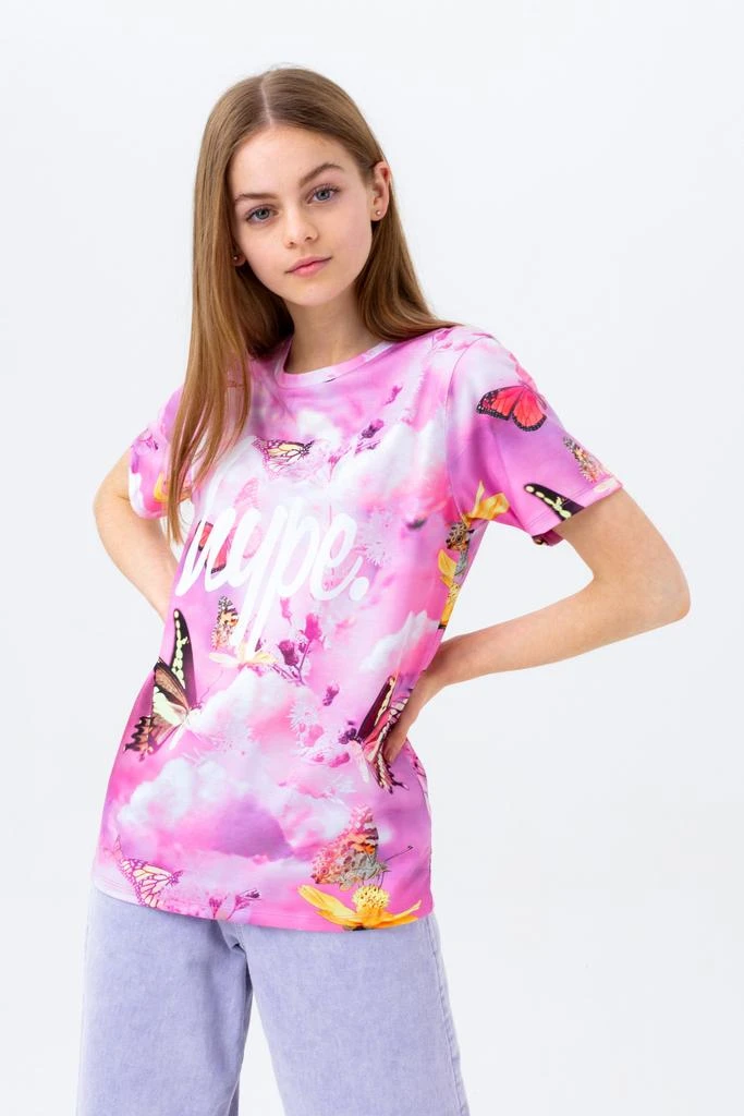 商品HYPE GIRLS|HYPE GIRLS PINK BUTTERFLY GARDEN SCRIPT T-SHIRT,价格¥84,第1张图片