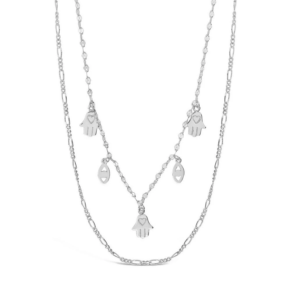 商品Sterling Forever|Women's Evil Eye Hamsa and Figaro Chain Layered Necklace,价格¥543,第1张图片