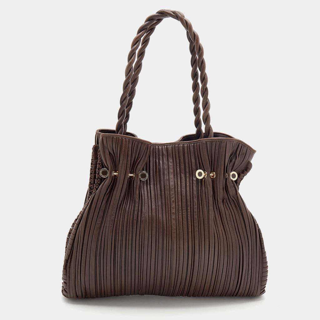 Bvlgari Brown Pleated Leather Twistino Tina Shopper Tote商品第1张图片规格展示