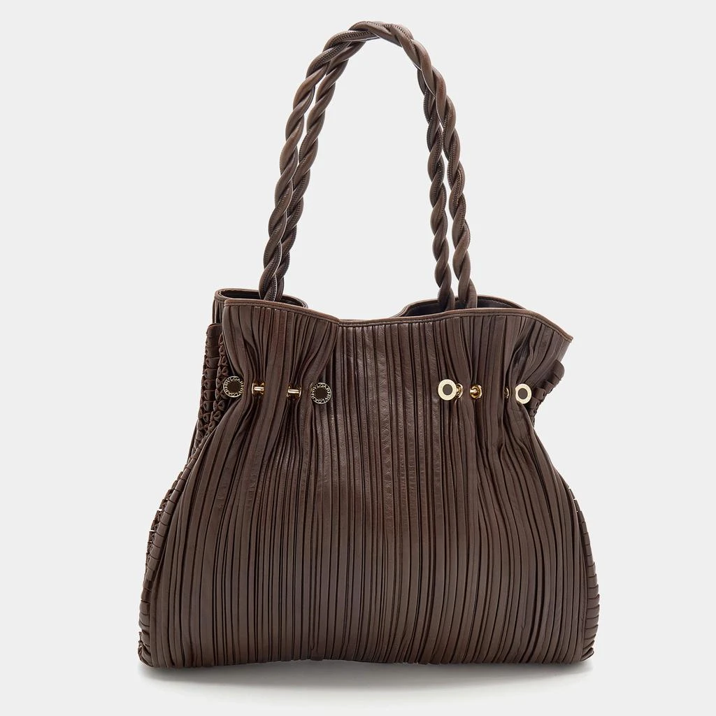 商品[二手商品] BVLGARI|Bvlgari Brown Pleated Leather Twistino Tina Shopper Tote,价格¥4492,第1张图片