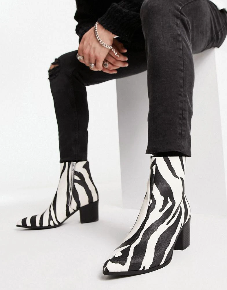 商品ASOS|ASOS DESIGN heeled chelsea boot in textured zebra print faux leather,价格¥297,第1张图片