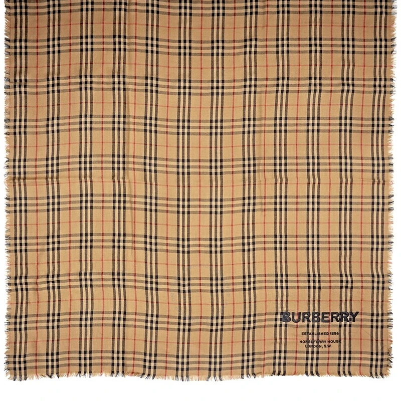 Burberry 博柏利 女士格纹轻盈刺绣羊绒围巾 8009159 商品