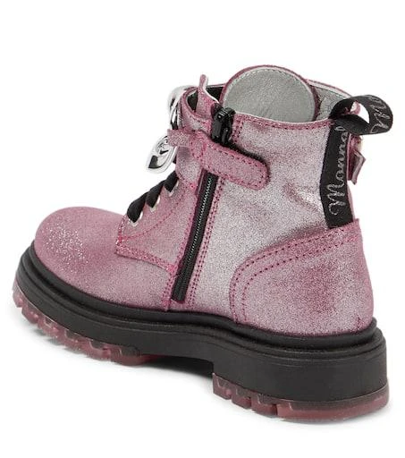 商品MONNALISA|Glitter leather lace-up boots,价格¥1407,第3张图片详细描述