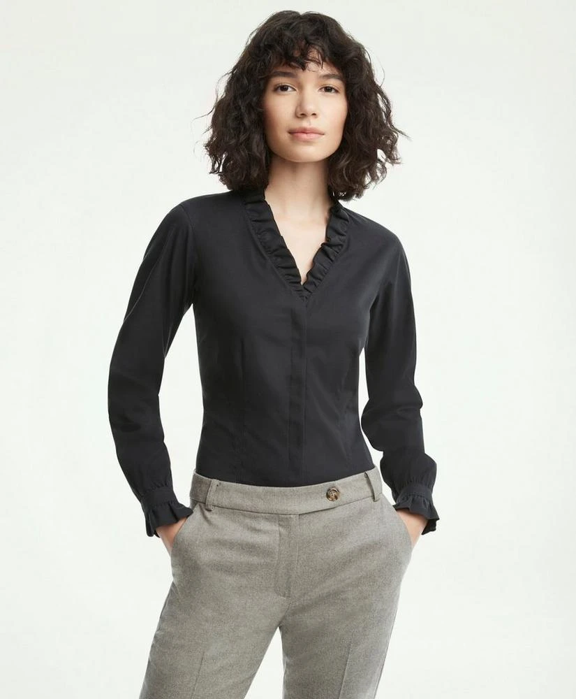商品Brooks Brothers|Fitted Non-Iron Stretch Supima® Cotton Ruffle Dress Shirt,价格¥715,第1张图片