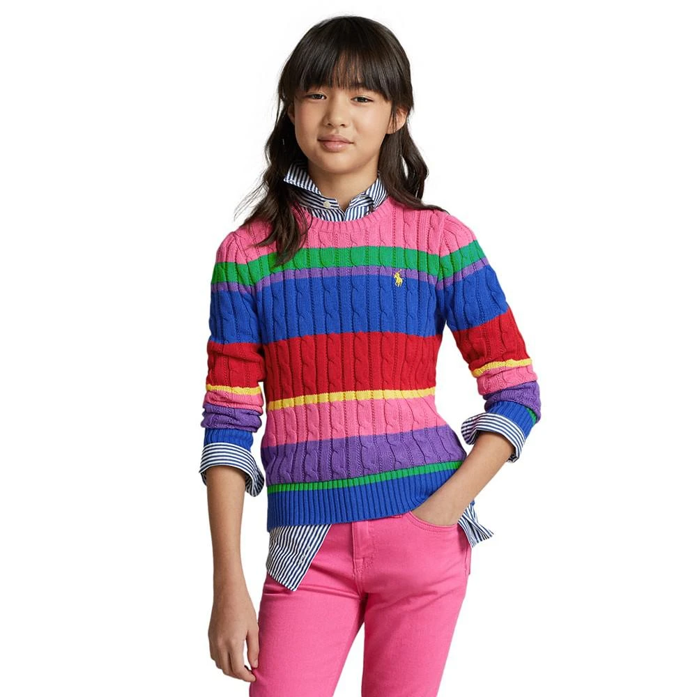商品Ralph Lauren|Big Girls Long Sleeves Striped Cable-Knit Cotton Sweater,价格¥219,第1张图片
