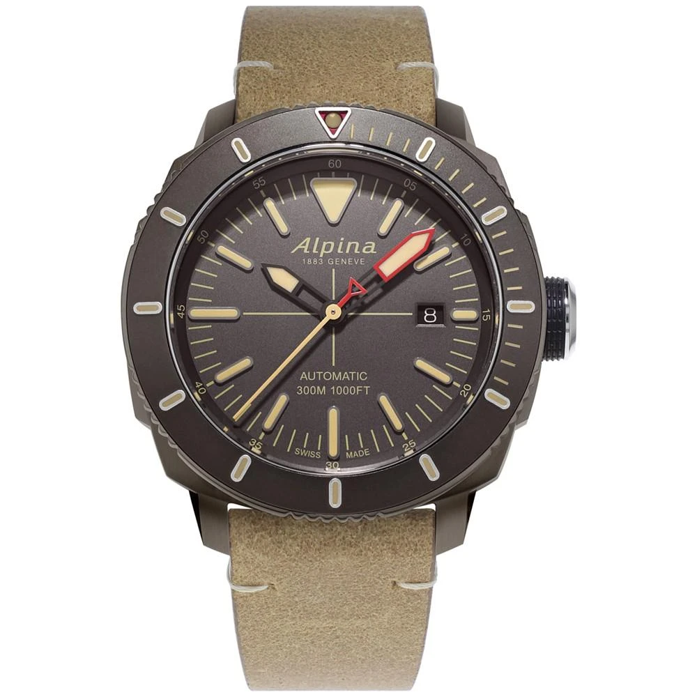 商品Alpina|Men's Swiss Automatic Seastrong Diver Brown Leather Strap Watch 44mm,价格¥12011,第1张图片