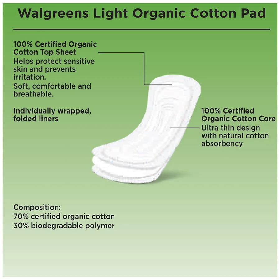 商品Walgreens|Organic Cotton Panty Liners Light,价格¥50,第2张图片详细描述