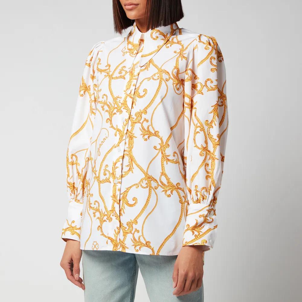 Ganni Women's Printed Cotton Poplin Shirt - Egret商品第1张图片规格展示
