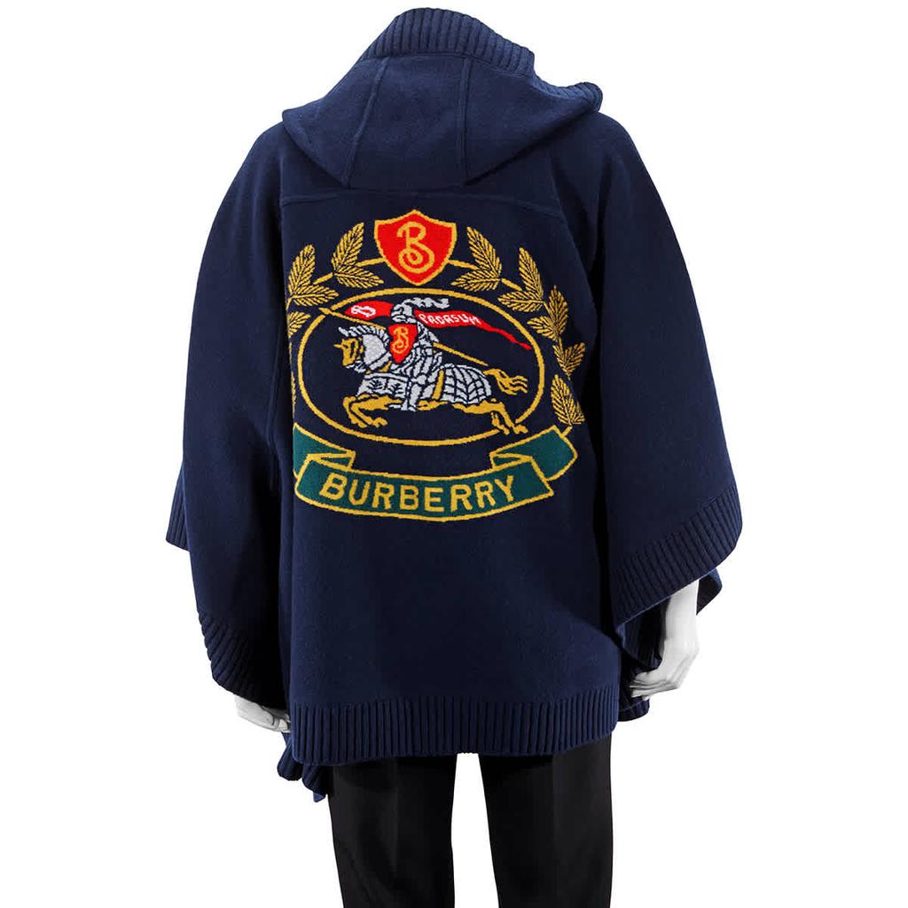 Burberry Crest Wool Blend Jacquard Hooded Cape In Navy商品第3张图片规格展示
