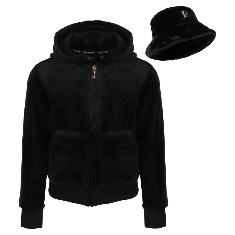 商品Juicy Couture|Luxe crown diamante velour zip up black hoodie and bucket hat set,价格¥1557,第1张图片