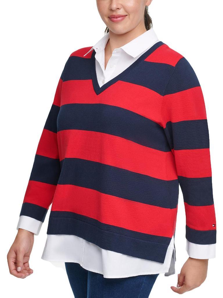 商品Tommy Hilfiger|Plus Womens Layered Look Striped Pullover Top,价格¥369,第1张图片