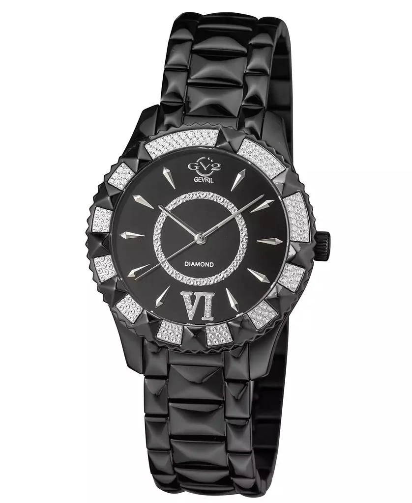 商品Gevril|Women's Venice Swiss Quartz Diamond Accents Ion Plating Black Stainless Steel Bracelet Watch 38.5mm,价格¥2851,第1张图片