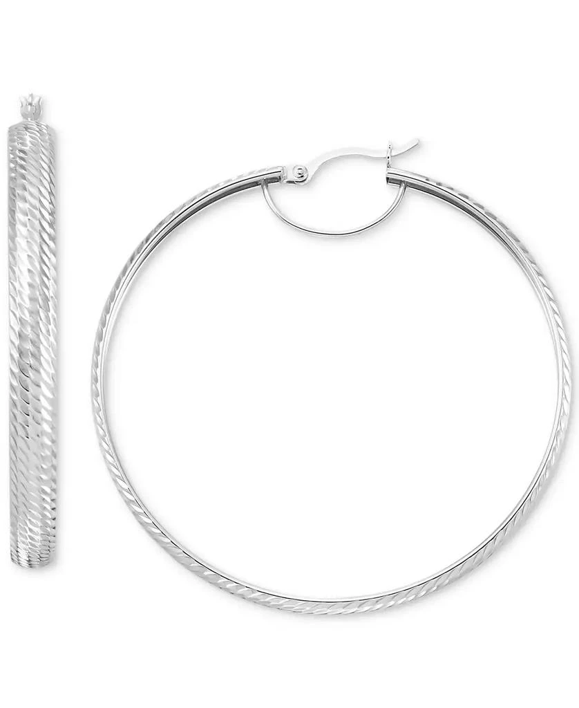 商品Macy's|Textured Medium Hoop Earrings in 14k White Gold-Plated Sterling Silver,价格¥417,第1张图片