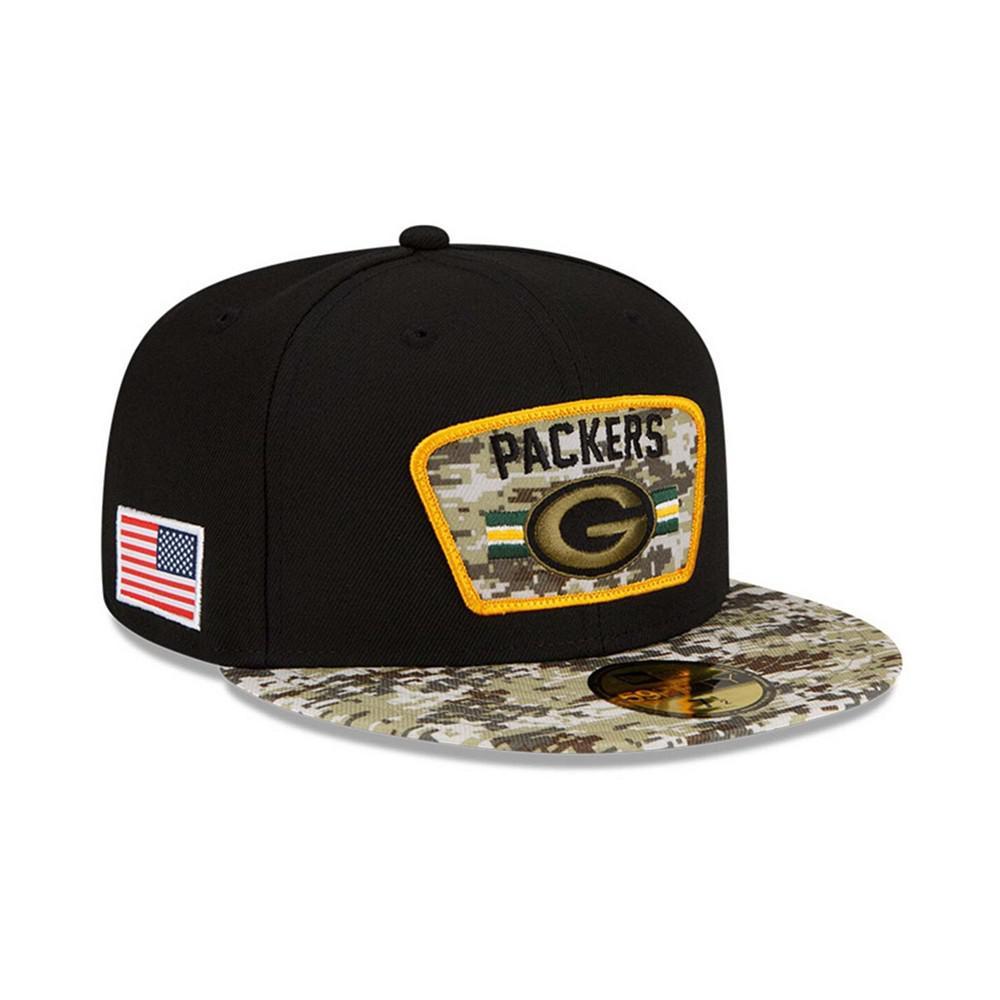 商品New Era|Men's Black-Camouflage Green Bay Packers 2021 Salute To Service 59FIFTY Fitted Hat,价格¥312,第1张图片