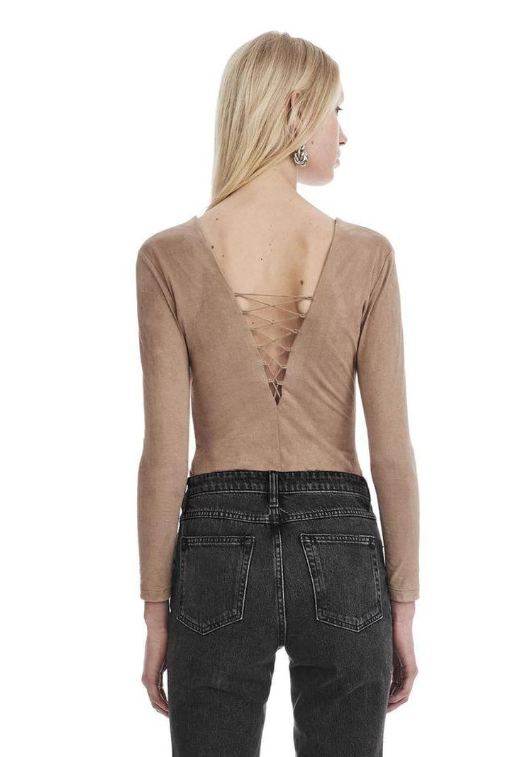商品Alexander Wang|STRETCH FAUX SUEDE LONG SLEEVE LACE-UP BODYSUIT,价格¥1462,第4张图片详细描述