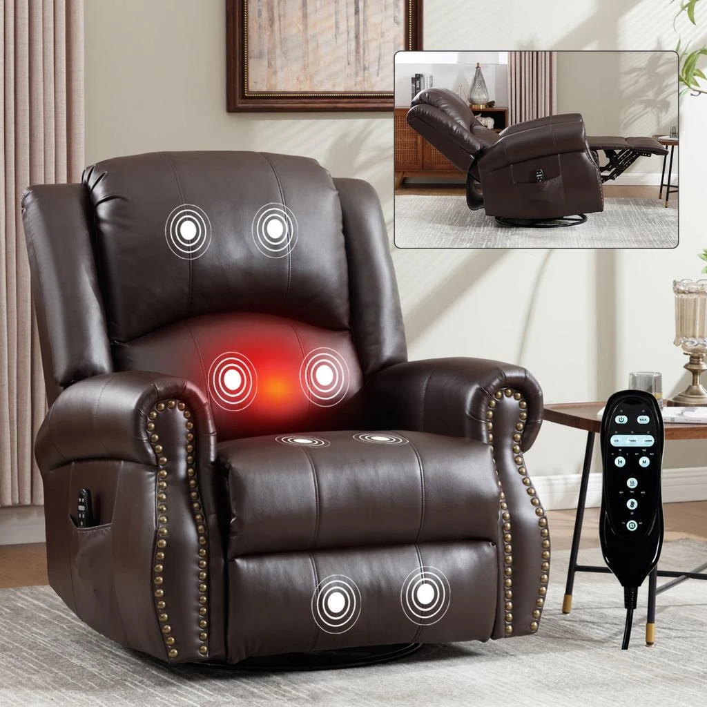 商品Streamdale Furniture|Streamdale Heat Massage Rocker Recliner Chair, Swivel Fabric, Brown,价格¥4501,第2张图片详细描述