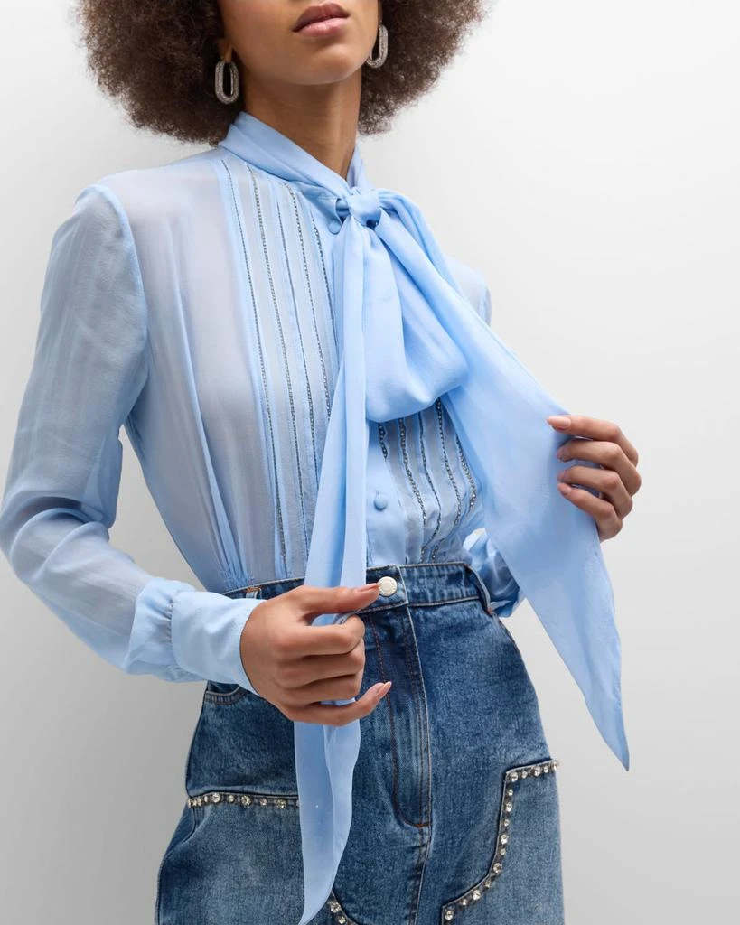 Embroidered Chiffon Neck-Tie Blouse 商品